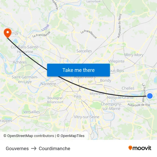 Gouvernes to Courdimanche map