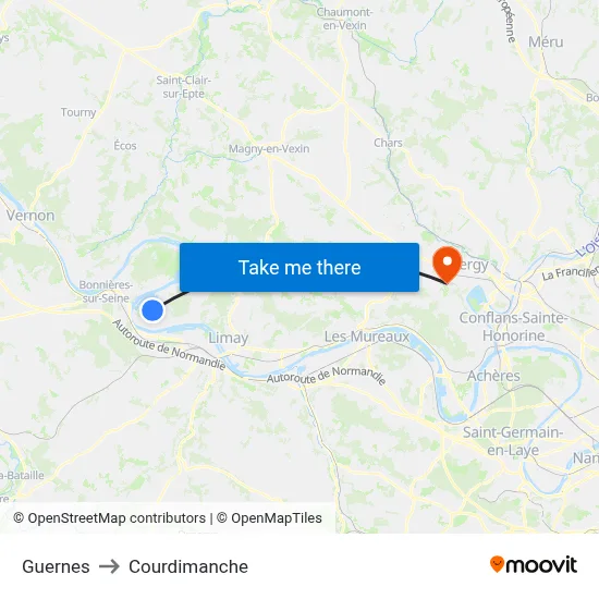 Guernes to Courdimanche map