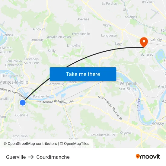 Guerville to Courdimanche map
