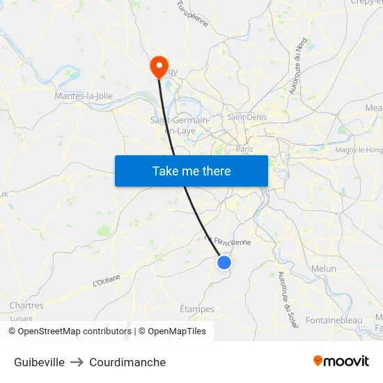 Guibeville to Courdimanche map