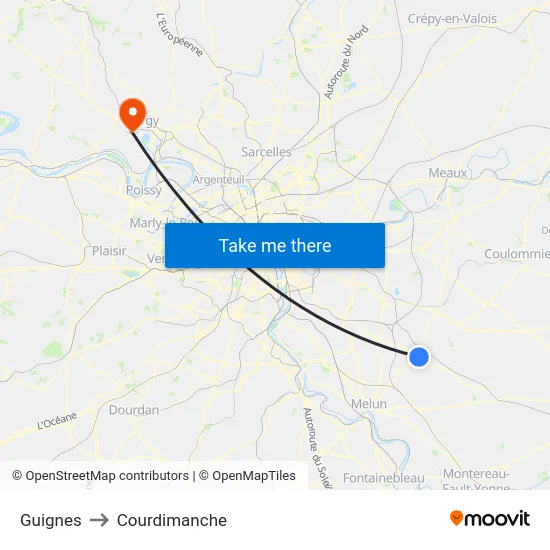 Guignes to Courdimanche map