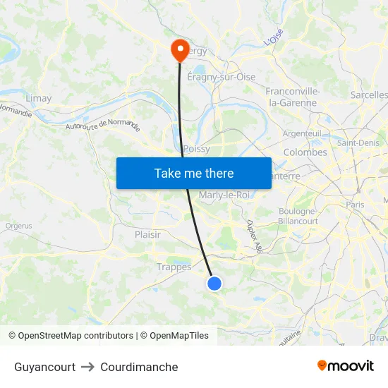 Guyancourt to Courdimanche map