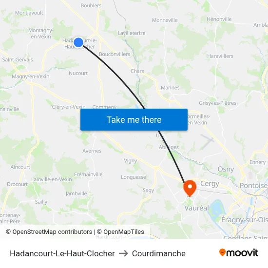 Hadancourt-Le-Haut-Clocher to Courdimanche map