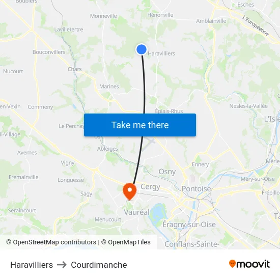Haravilliers to Courdimanche map