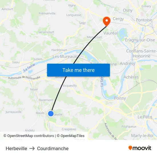 Herbeville to Courdimanche map