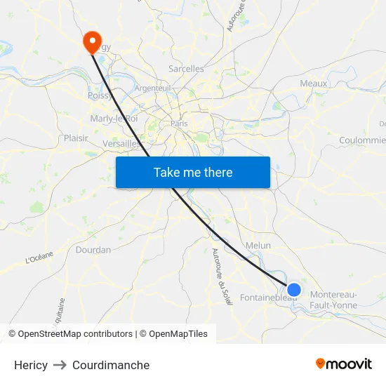 Hericy to Courdimanche map