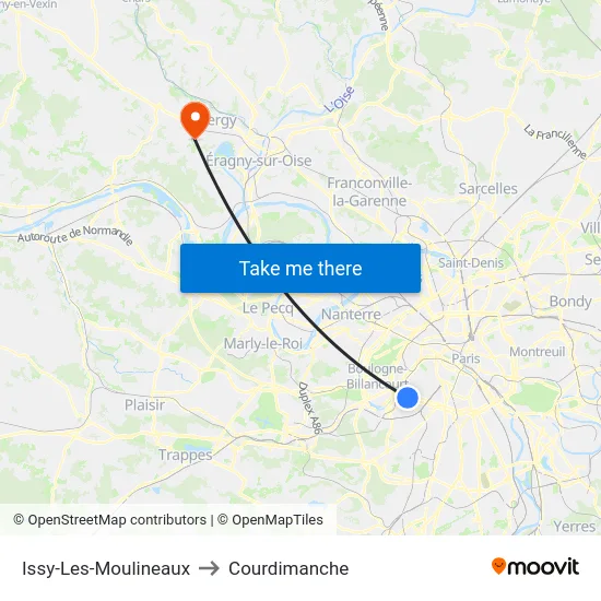 Issy-Les-Moulineaux to Courdimanche map