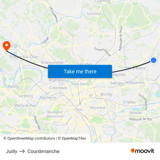 Juilly to Courdimanche map