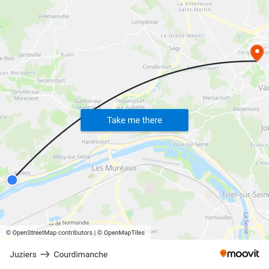 Juziers to Courdimanche map