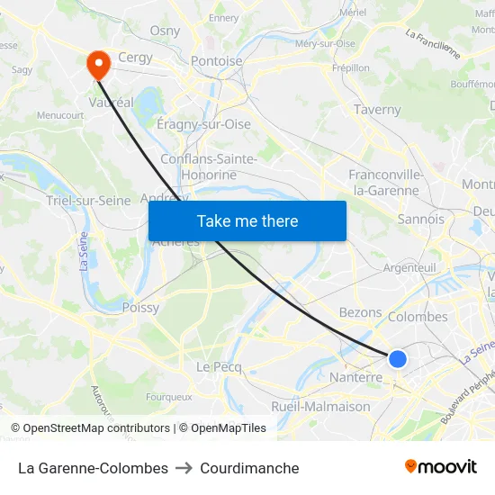 La Garenne-Colombes to Courdimanche map