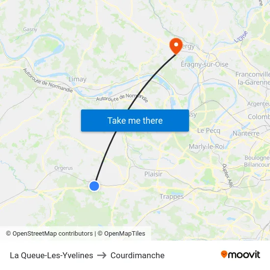 La Queue-Les-Yvelines to Courdimanche map