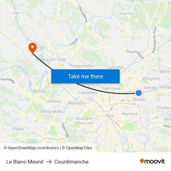 Le Blanc-Mesnil to Courdimanche map