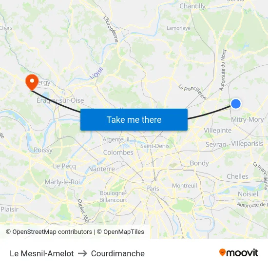 Le Mesnil-Amelot to Courdimanche map