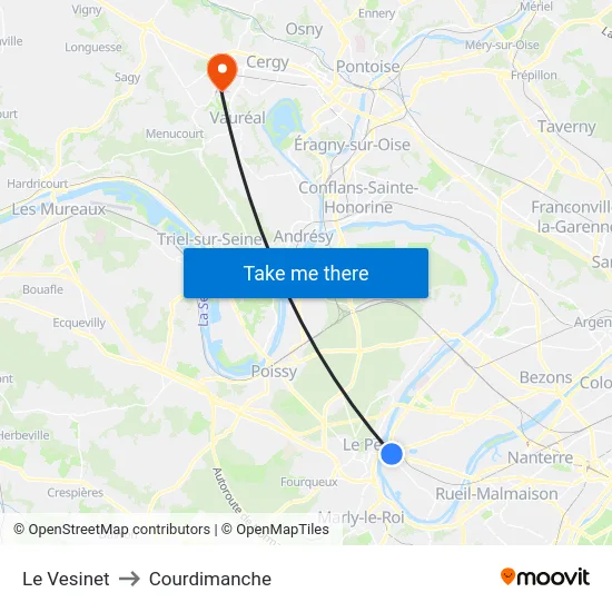 Le Vesinet to Courdimanche map