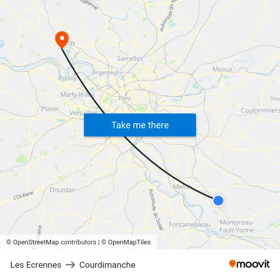 Les Ecrennes to Courdimanche map