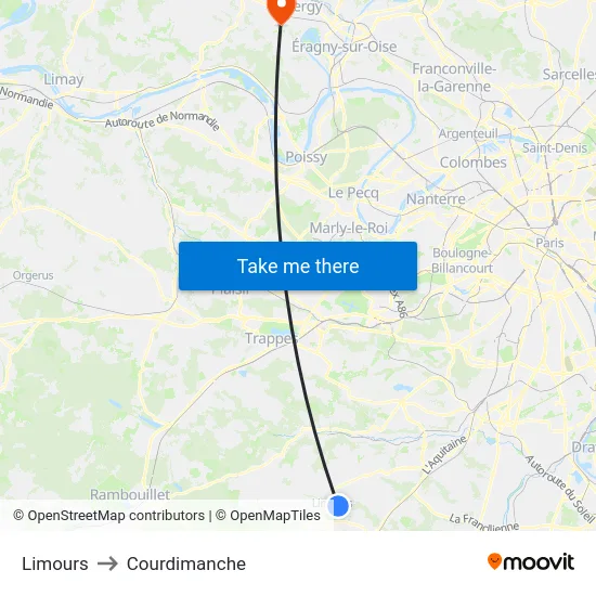 Limours to Courdimanche map