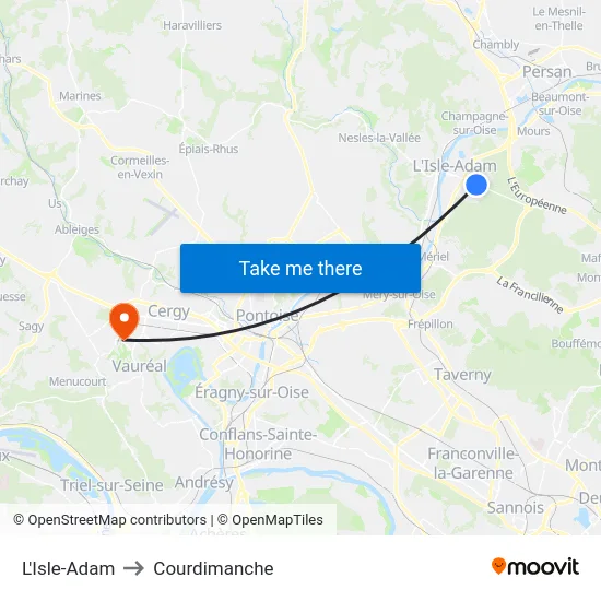 L'Isle-Adam to Courdimanche map