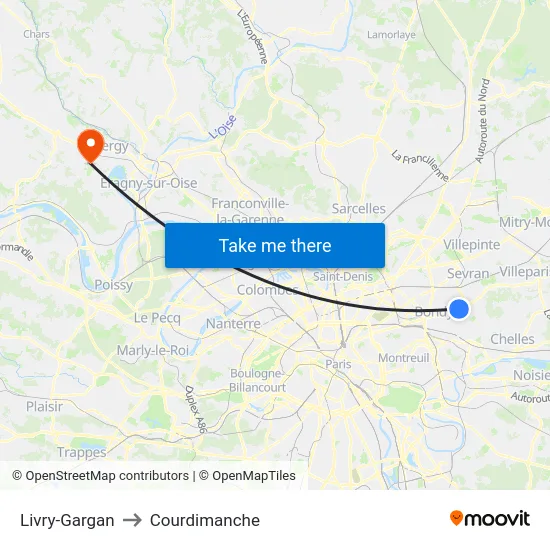 Livry-Gargan to Courdimanche map