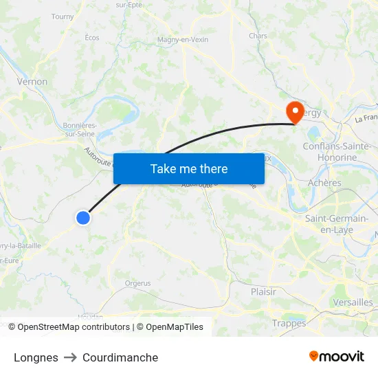 Longnes to Courdimanche map