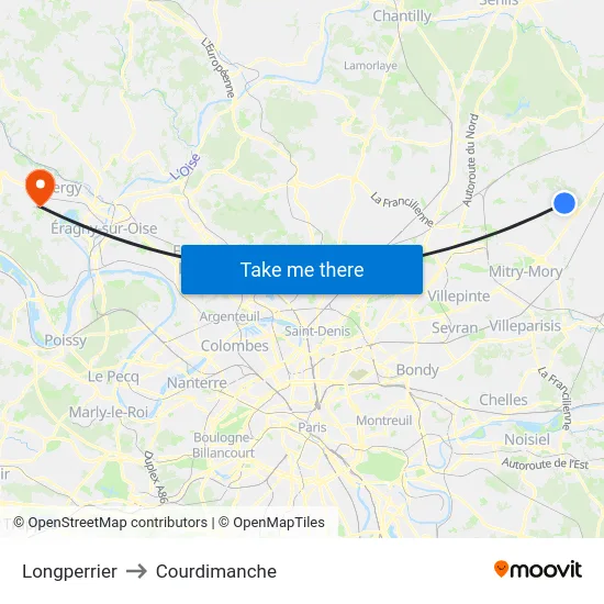 Longperrier to Courdimanche map