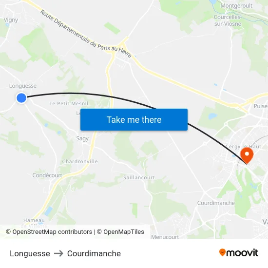 Longuesse to Courdimanche map