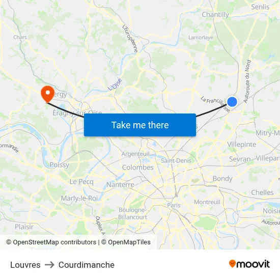Louvres to Courdimanche map
