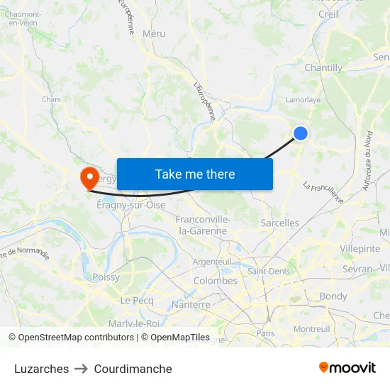 Luzarches to Courdimanche map