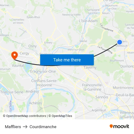Maffliers to Courdimanche map