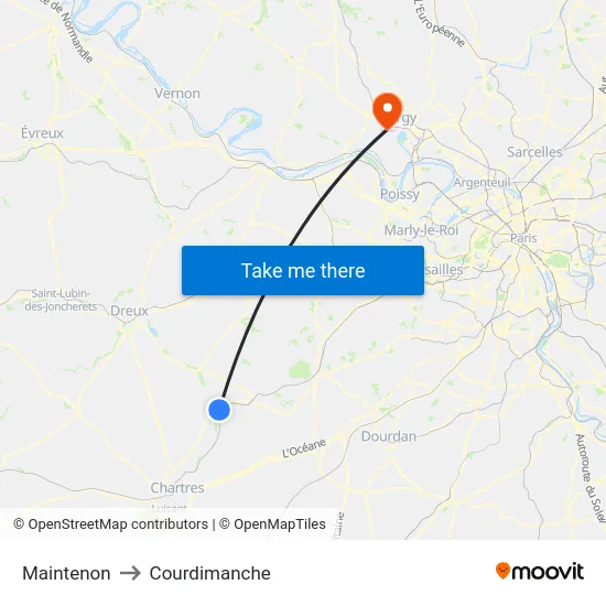 Maintenon to Courdimanche map