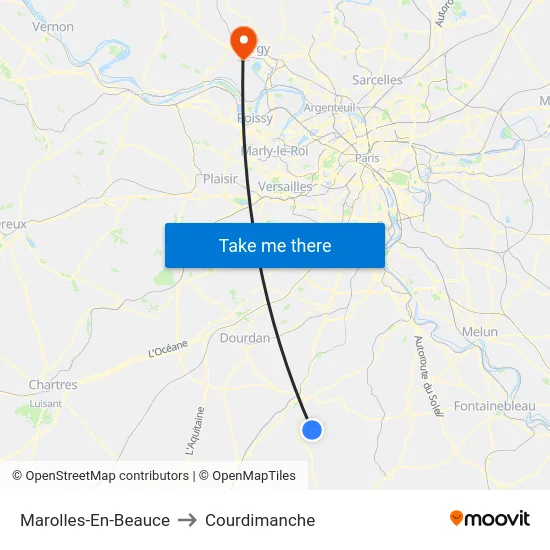 Marolles-En-Beauce to Courdimanche map