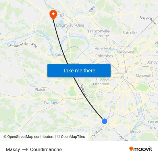 Massy to Courdimanche map
