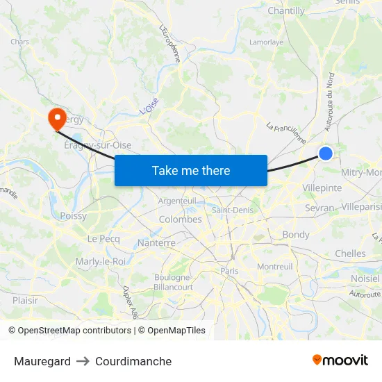 Mauregard to Courdimanche map