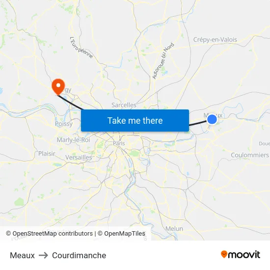 Meaux to Courdimanche map