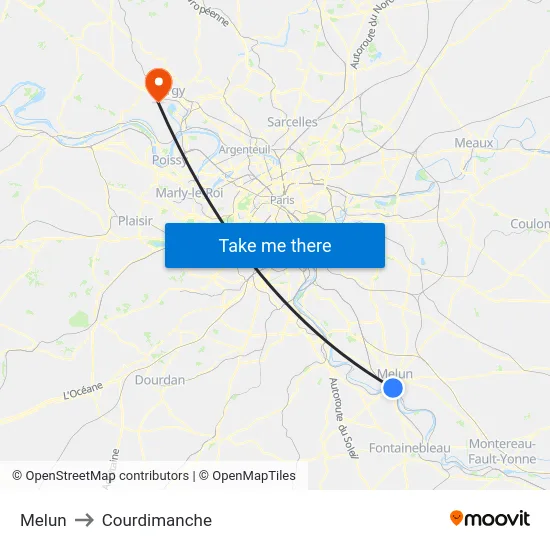 Melun to Courdimanche map