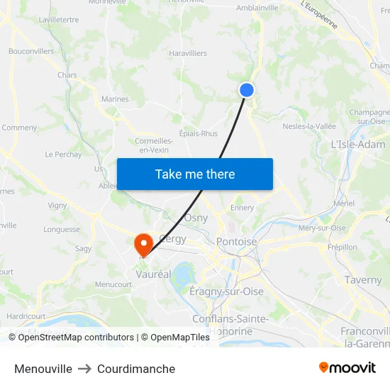 Menouville to Courdimanche map