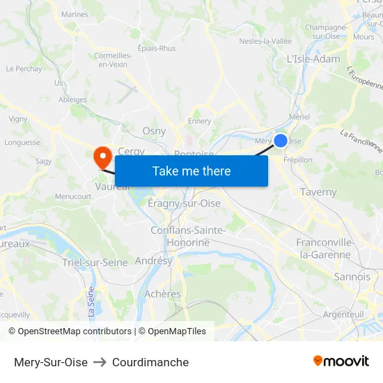 Mery-Sur-Oise to Courdimanche map