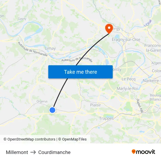 Millemont to Courdimanche map