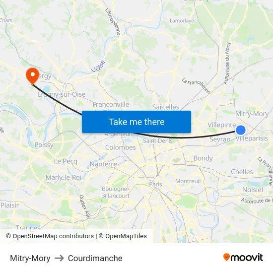 Mitry-Mory to Courdimanche map