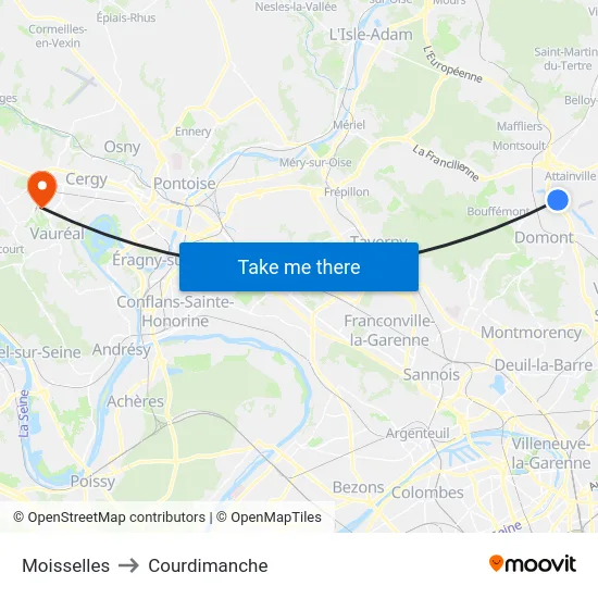 Moisselles to Courdimanche map