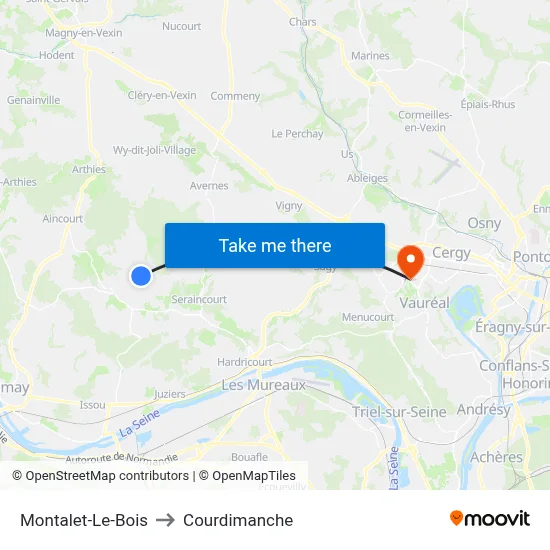 Montalet-Le-Bois to Courdimanche map