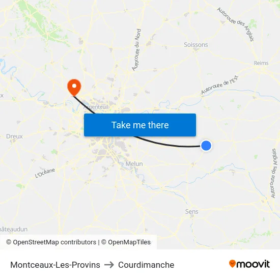 Montceaux-Les-Provins to Courdimanche map