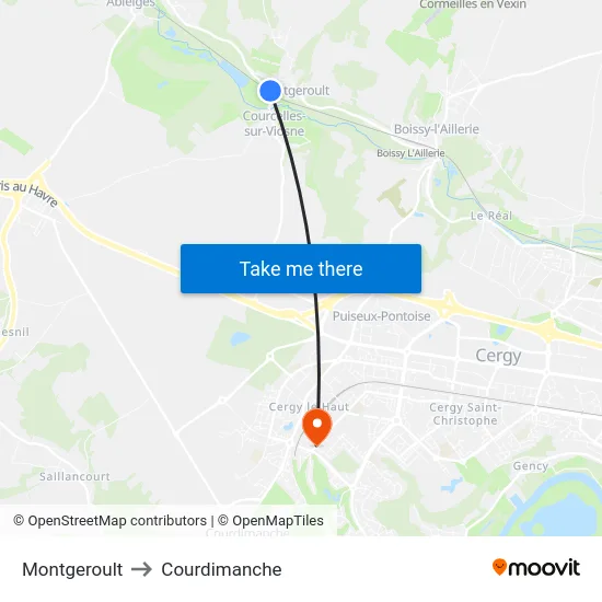 Montgeroult to Courdimanche map