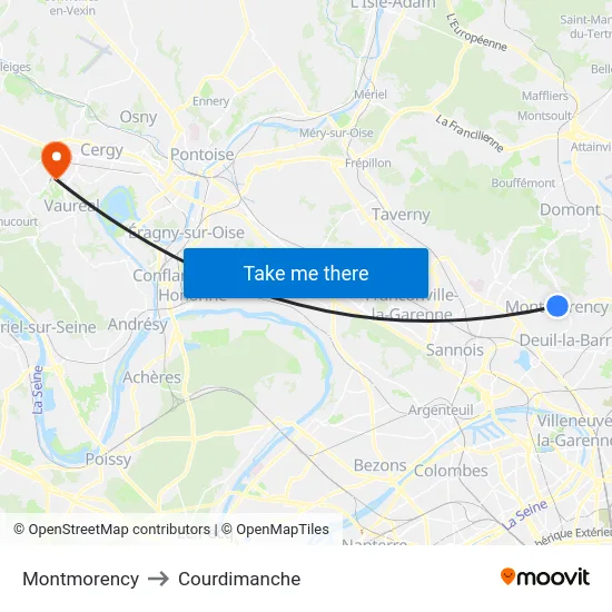 Montmorency to Courdimanche map