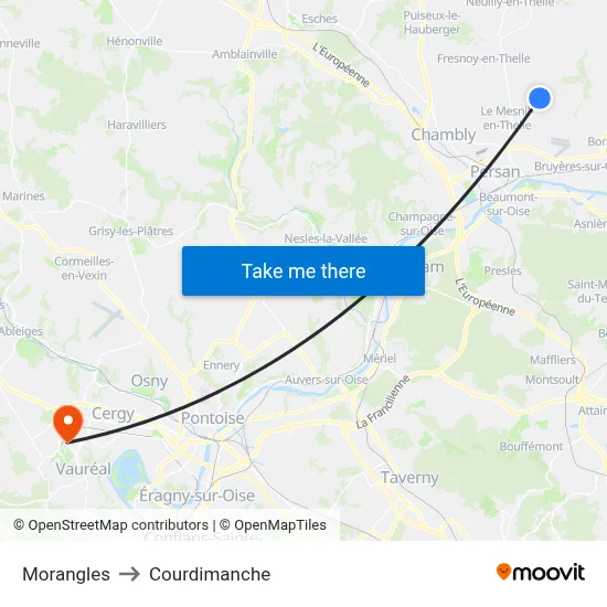 Morangles to Courdimanche map