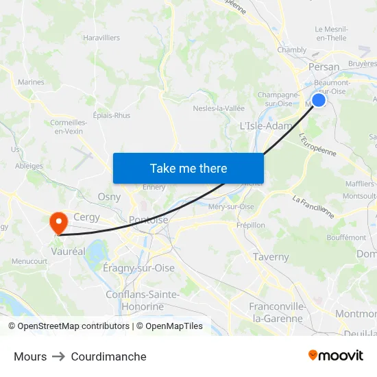 Mours to Courdimanche map