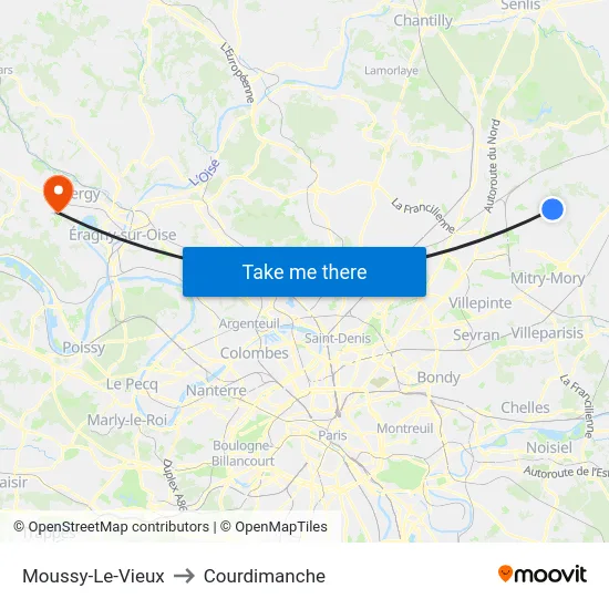 Moussy-Le-Vieux to Courdimanche map