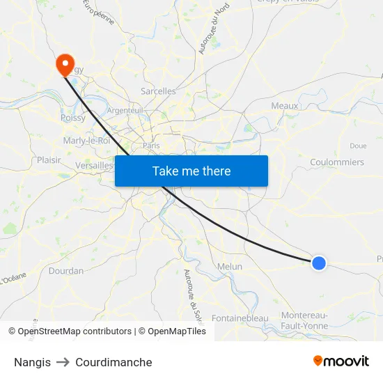 Nangis to Courdimanche map
