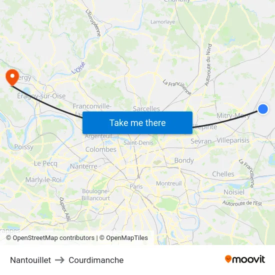 Nantouillet to Courdimanche map