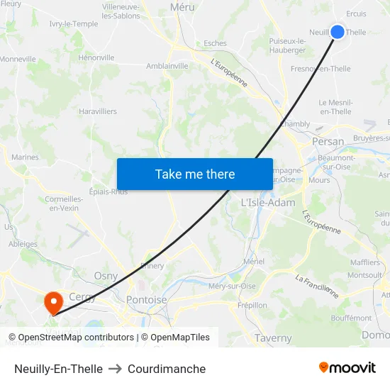 Neuilly-En-Thelle to Courdimanche map