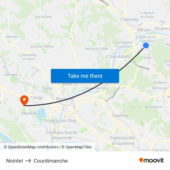 Nointel to Courdimanche map